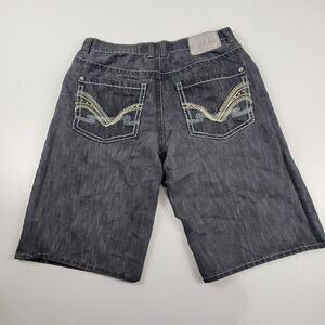 Vintage Southpole Baggy Denim Embroidered Shorts Black Size 36 Y2K Skater Jorts
